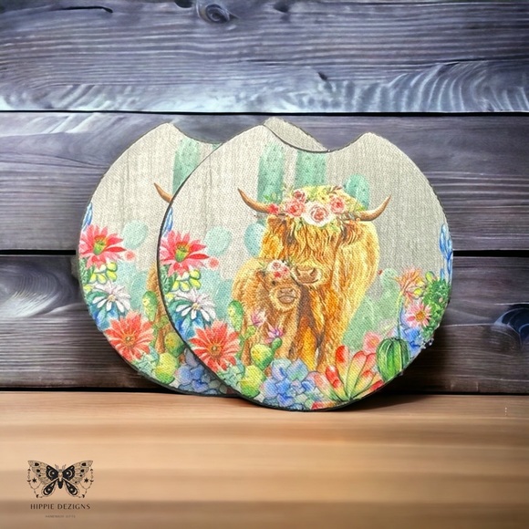 Highland Cow Car Coaster 2 Pack - Picture 2 of 5